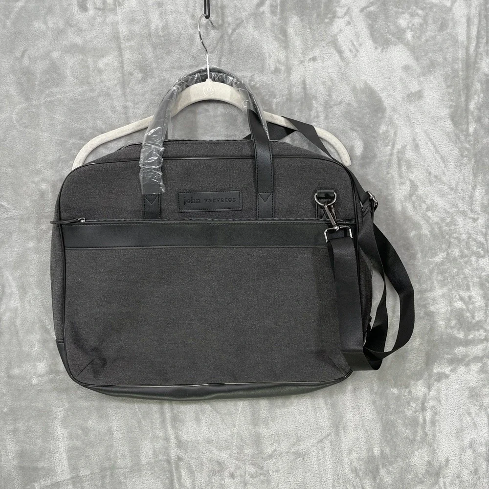 John Varvatos Canvas Tote Lightweight Laptop Messenger‎ Bag Gray/Black NWOT